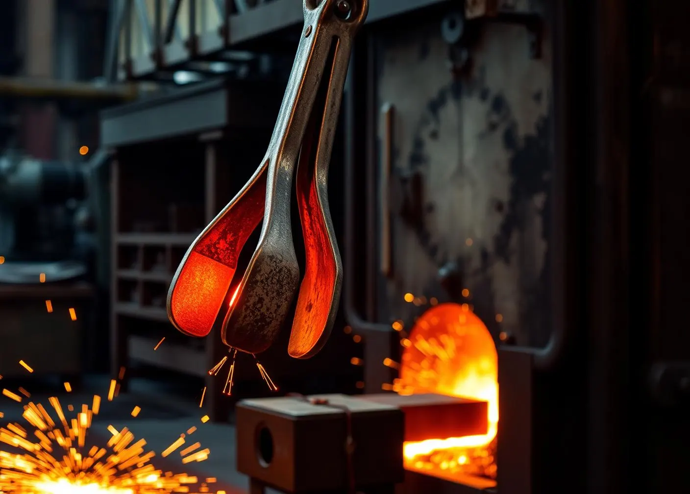 Mill-duty lifting tongs handling hot steel billets in a foundry