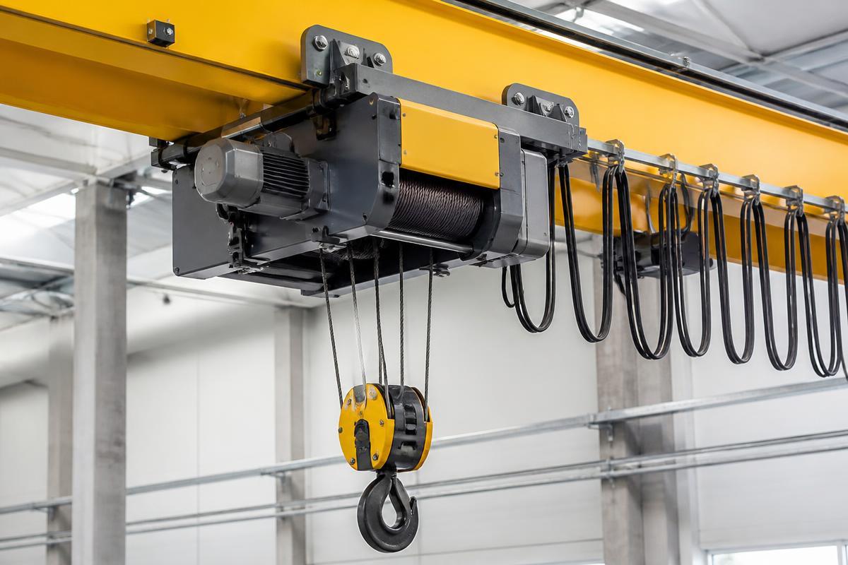 OEM wire-rope hoist unit staged for shipment