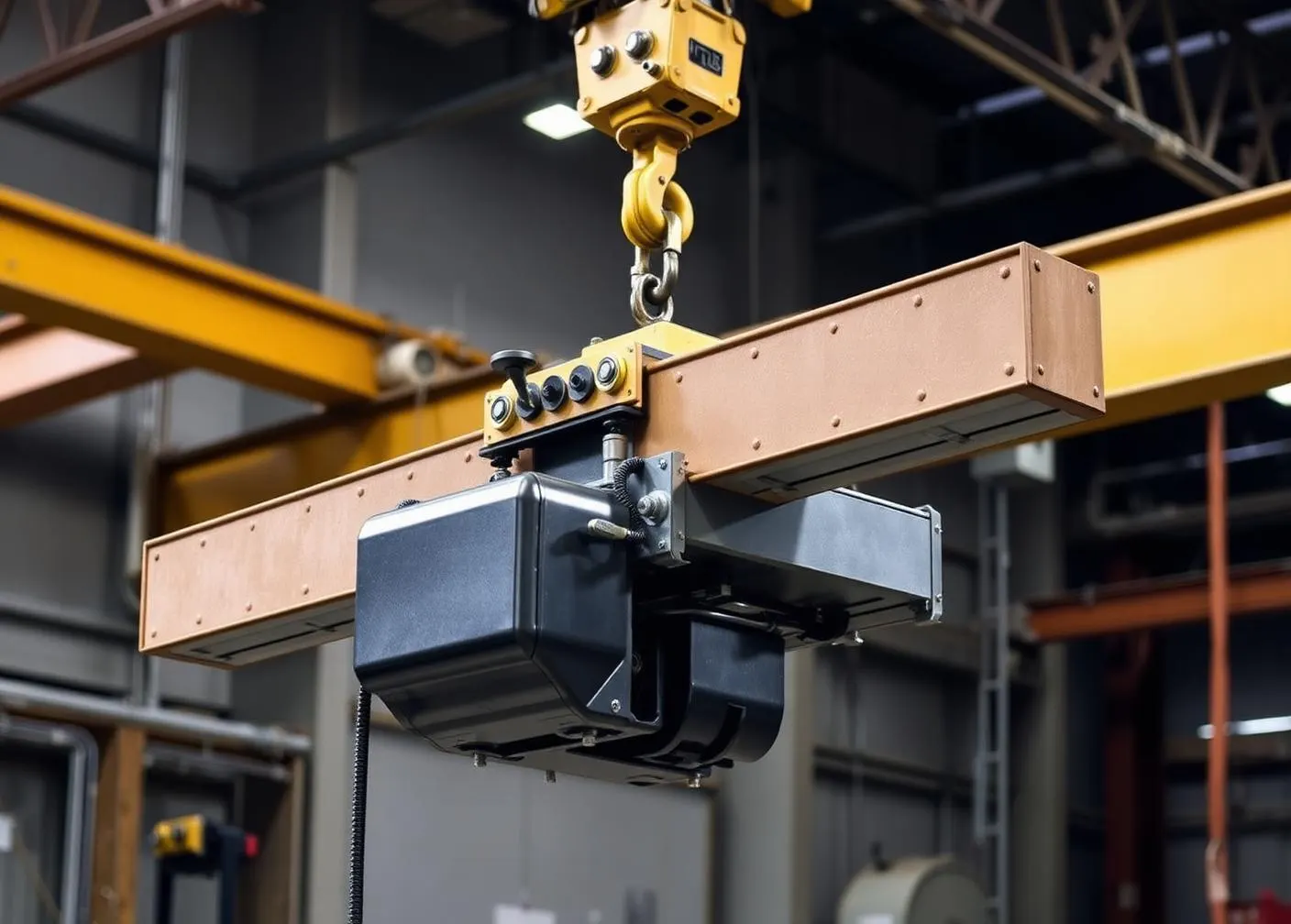 Motorized engineered spreader lifting device on an overhead crane