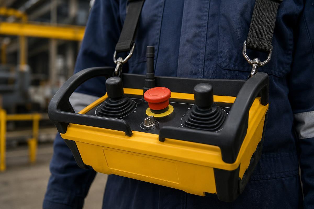 Belly-box radio remote control transmitter for overhead cranes